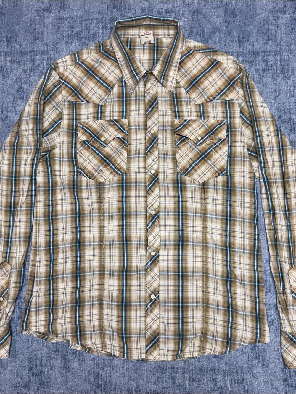 True Religion Pearl Snap Western Plaid Long Sleeve Pockets Mens XXXL Shirt